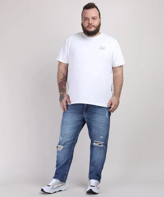 calça jeans destroyed plus size masculina